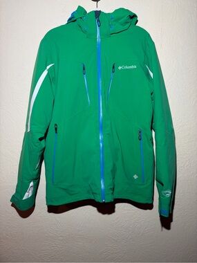 Columbia Omni Heat Technical Green Ski Jacket with Blue Zipper